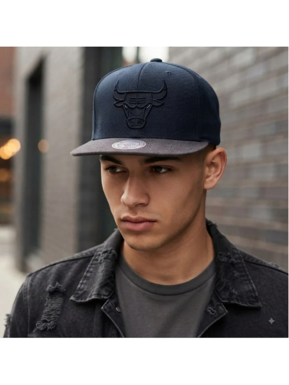 black-on-black Mitchell & Ness Chicago Bulls snapback hat